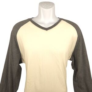 Kit and Ace Byron Long Sleeve Raglan T-Shirt Mens XL Beige V Neck Cashmere Blend